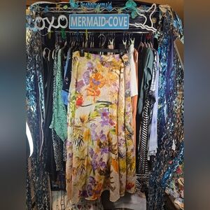 #0380 Large Preloved FLINT & MOSS Maxi Skirt Cream/Floral Overlay 16-20"Wst